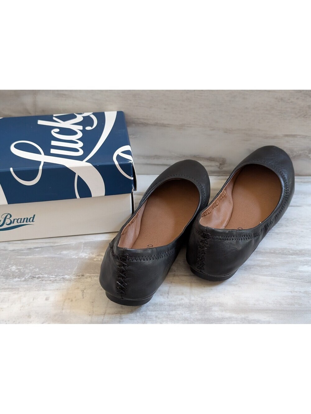 Lucky Brand LK-Emmie Black Oiled Cabretta Leather Flats Size 6.5M - Picture 4 of 5